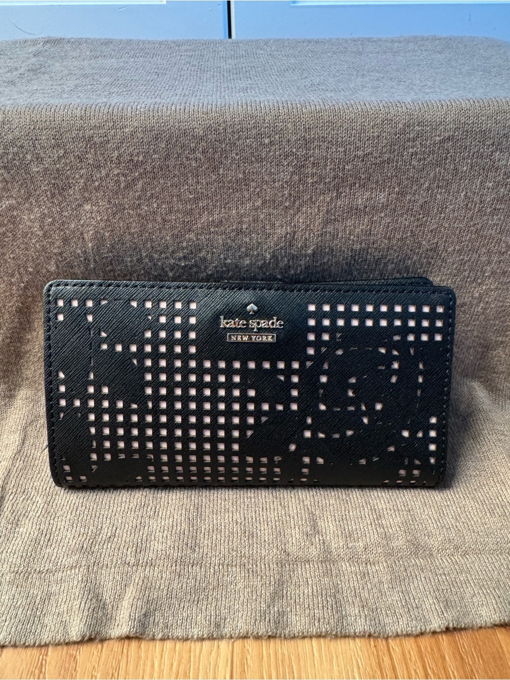 Kate Spade Cameron Street Perforated Rose Lacey Wallet Black Pink